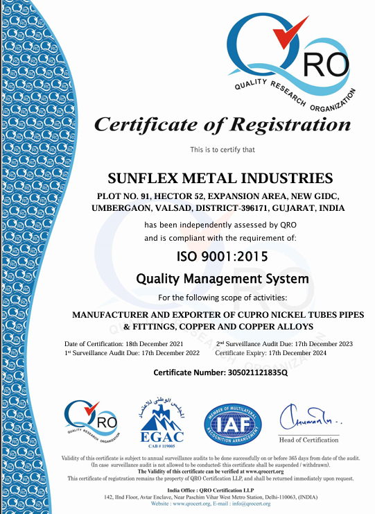 ISO 9001:2015 Certificate — Sunflex Metalloy